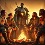 DALL·E 2024-06-29 10.47.22 - A group of adventurers gathered around a campfire, discussing the...jpg